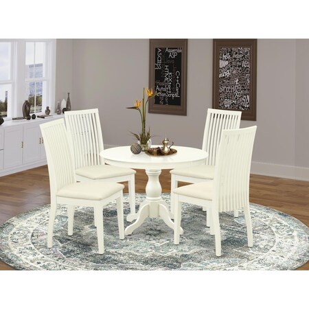 East West Furniture 5 Piece Hartland Dining Room Table Set - Linen White HBIP5-LWH-C